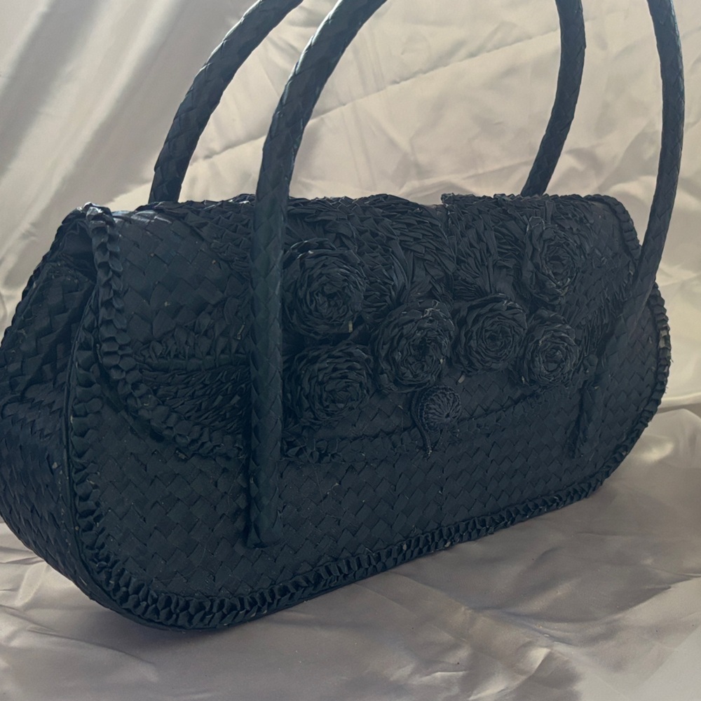 Walborg Navy Floral Woven Handbag and Accessories- Vintage, made in Italy